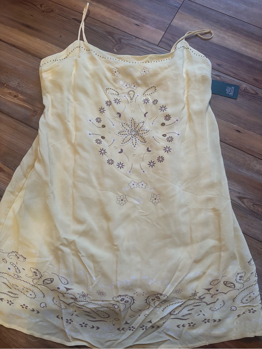 wild fable yellow embroidered spaghetti-strap sundress
